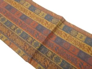 鳥獣に華文・縞模様織出し名古屋帯